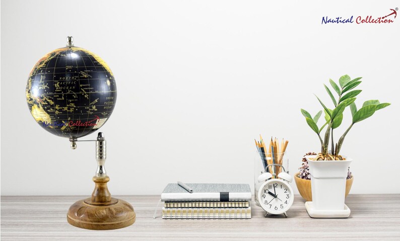 Nautical Collection Globe with Black and Gold Map on Wooden Base view 10