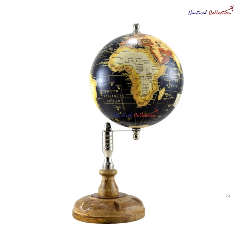 Nautical Collection Globe with Black and Gold Map on Wooden Base view 11
