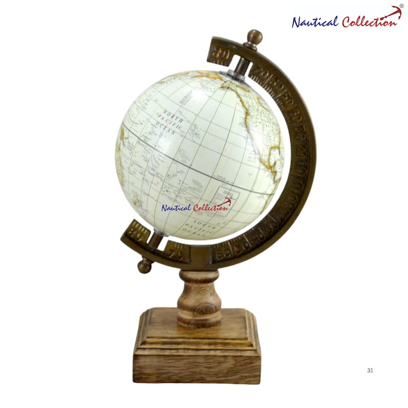 Vintage Nautical Collection Globe with Brass Ring and Wooden Base view 5