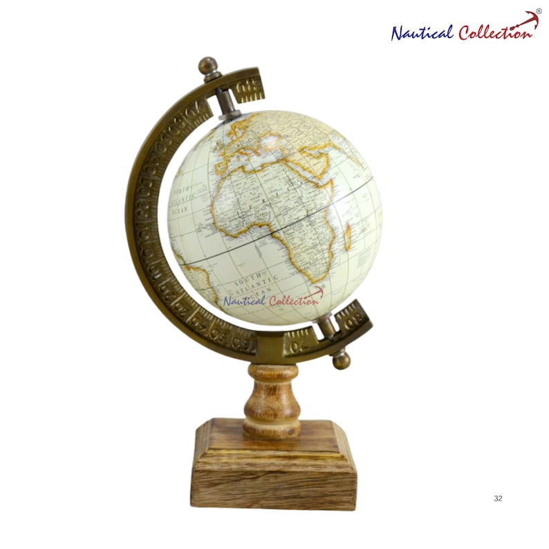 Vintage Nautical Collection Globe with Brass Ring and Wooden Base view 6