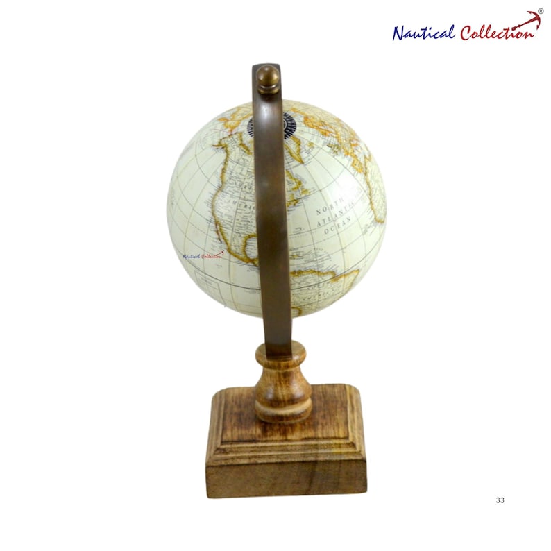 Vintage Nautical Collection Globe with Brass Ring and Wooden Base view 7