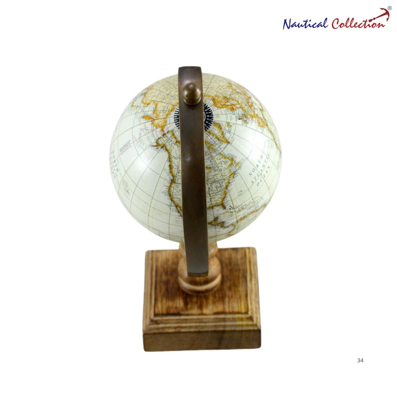 Vintage Nautical Collection Globe with Brass Ring and Wooden Base view 8