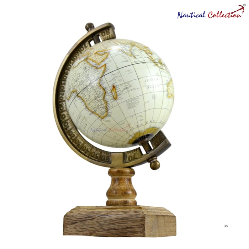 Vintage Nautical Collection Globe with Brass Ring and Wooden Base view 9