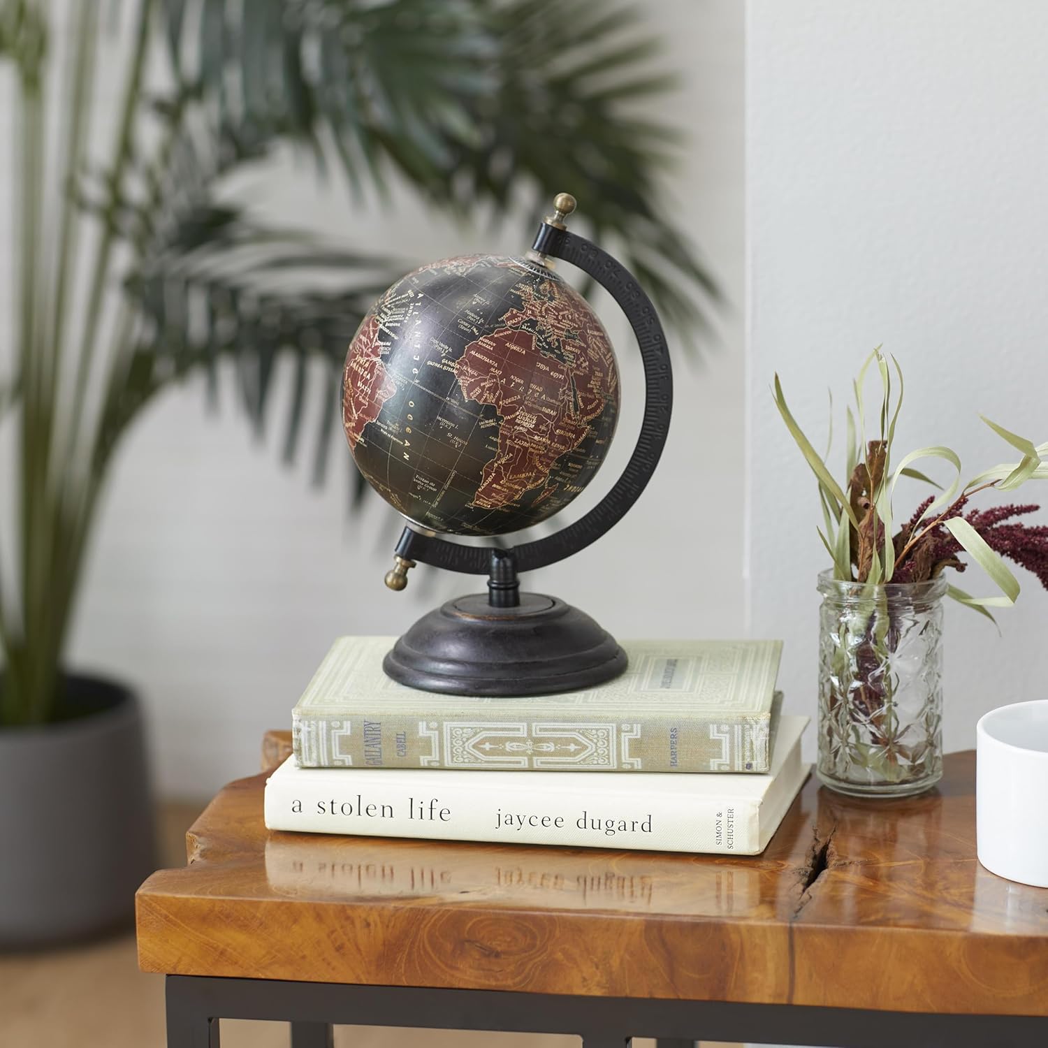 Vintage Desk Globe with Black and Dark Brown Map on All-Black Metal Base view 2