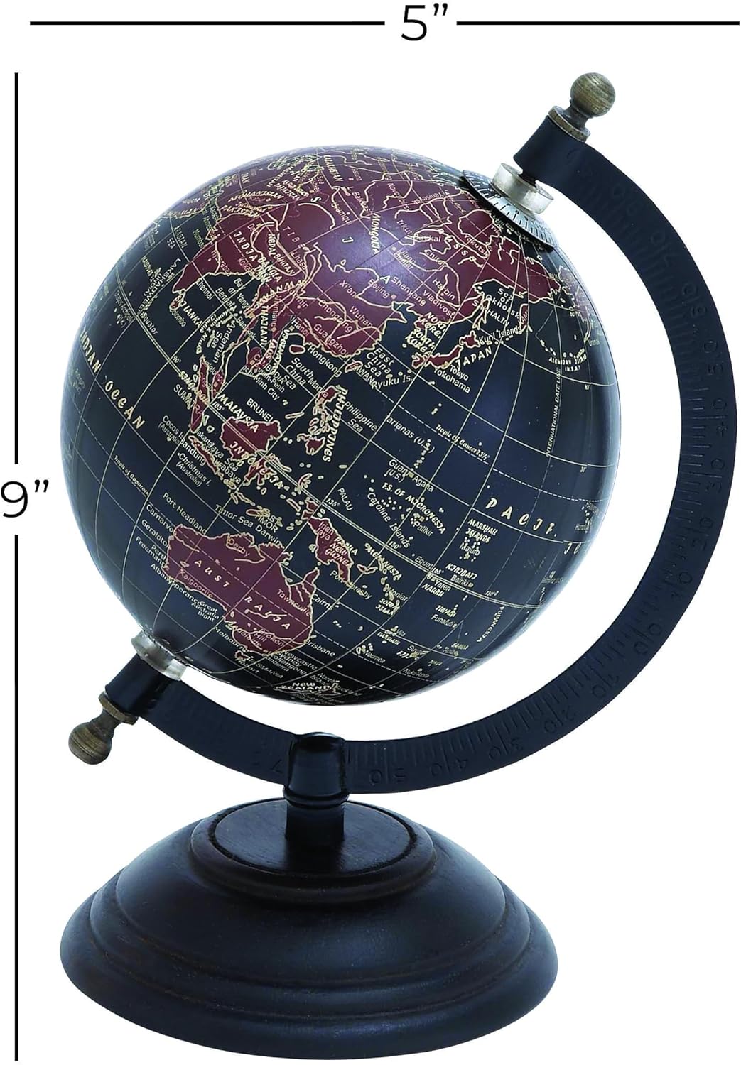 Vintage Desk Globe with Black and Dark Brown Map on All-Black Metal Base view 3