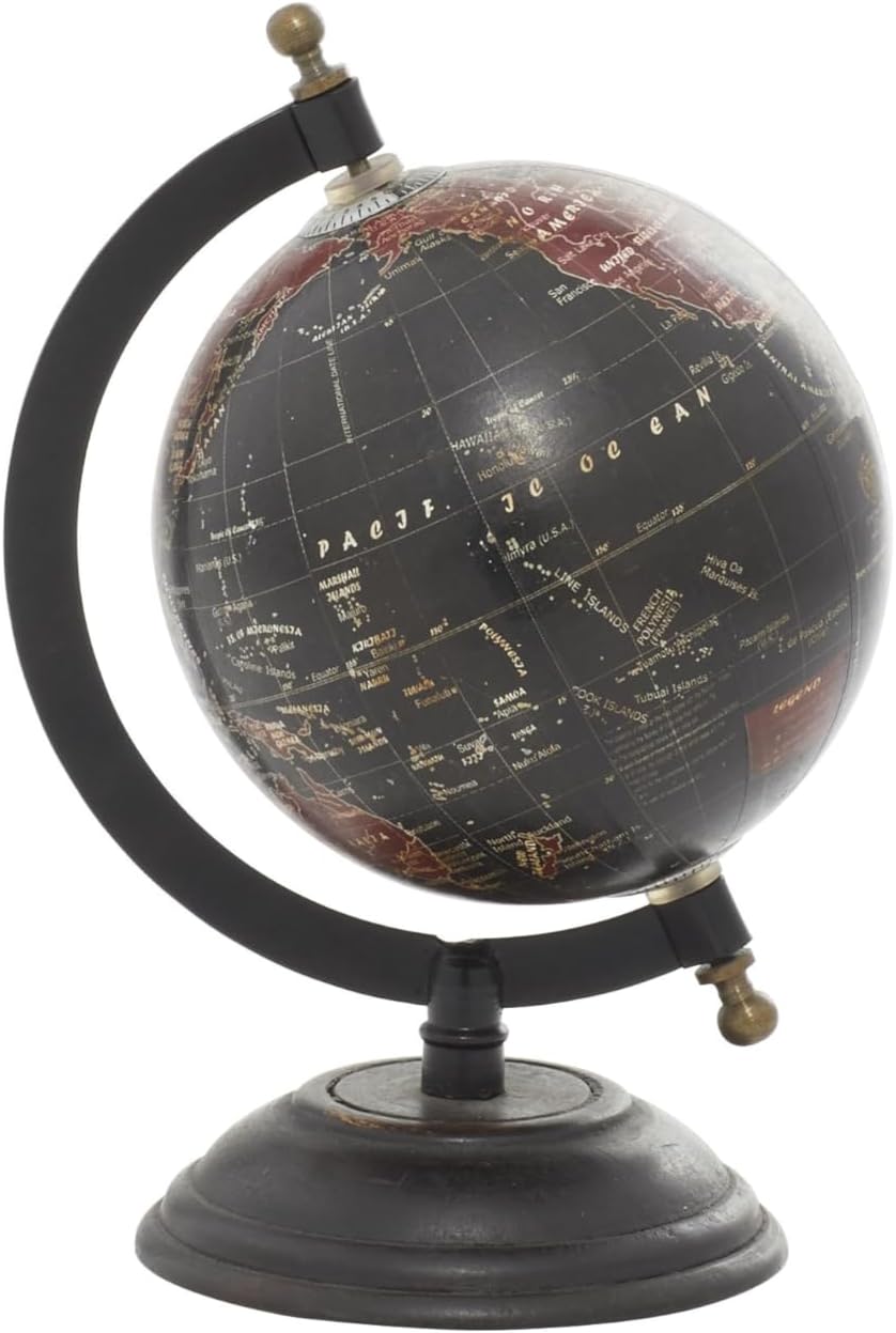 Vintage Desk Globe with Black and Dark Brown Map on All-Black Metal Base view 4