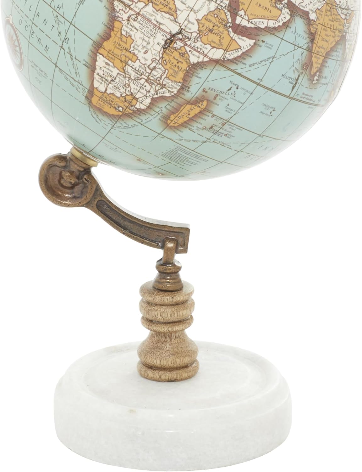 Desk Globe with Aqua Blue Map on Marble Base with Wooden and Brass Support view 5
