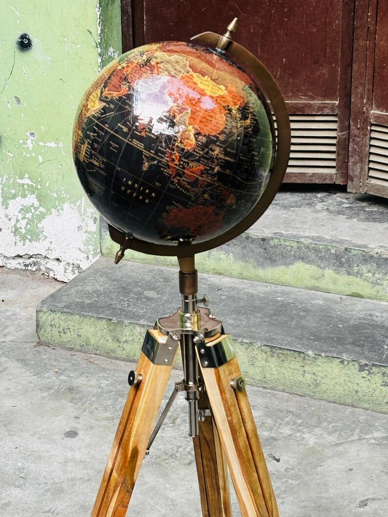 Large Globe with Adjustable Wooden Tripod Stand and Brass Ring, Variant B view 2