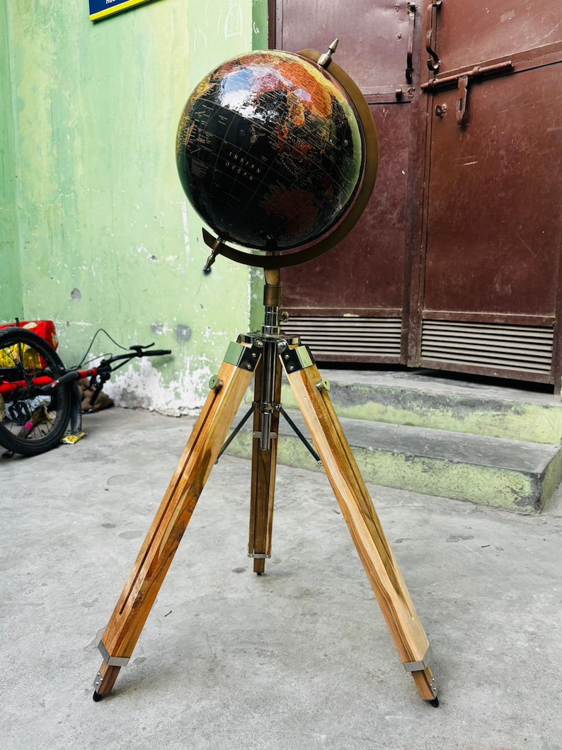 Large Globe with Adjustable Wooden Tripod Stand and Brass Ring, Variant B view 5