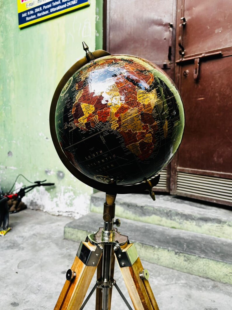 Large Globe with Adjustable Wooden Tripod Stand and Brass Ring, Variant B view 6