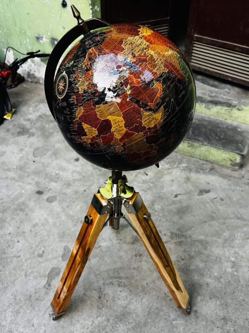 Large Globe with Adjustable Wooden Tripod Stand and Brass Ring, Variant B view 8