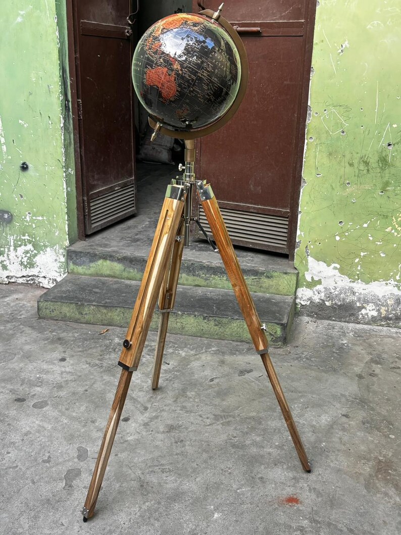 Large Globe with Adjustable Wooden Tripod Stand and Brass Ring, Variant B view 11