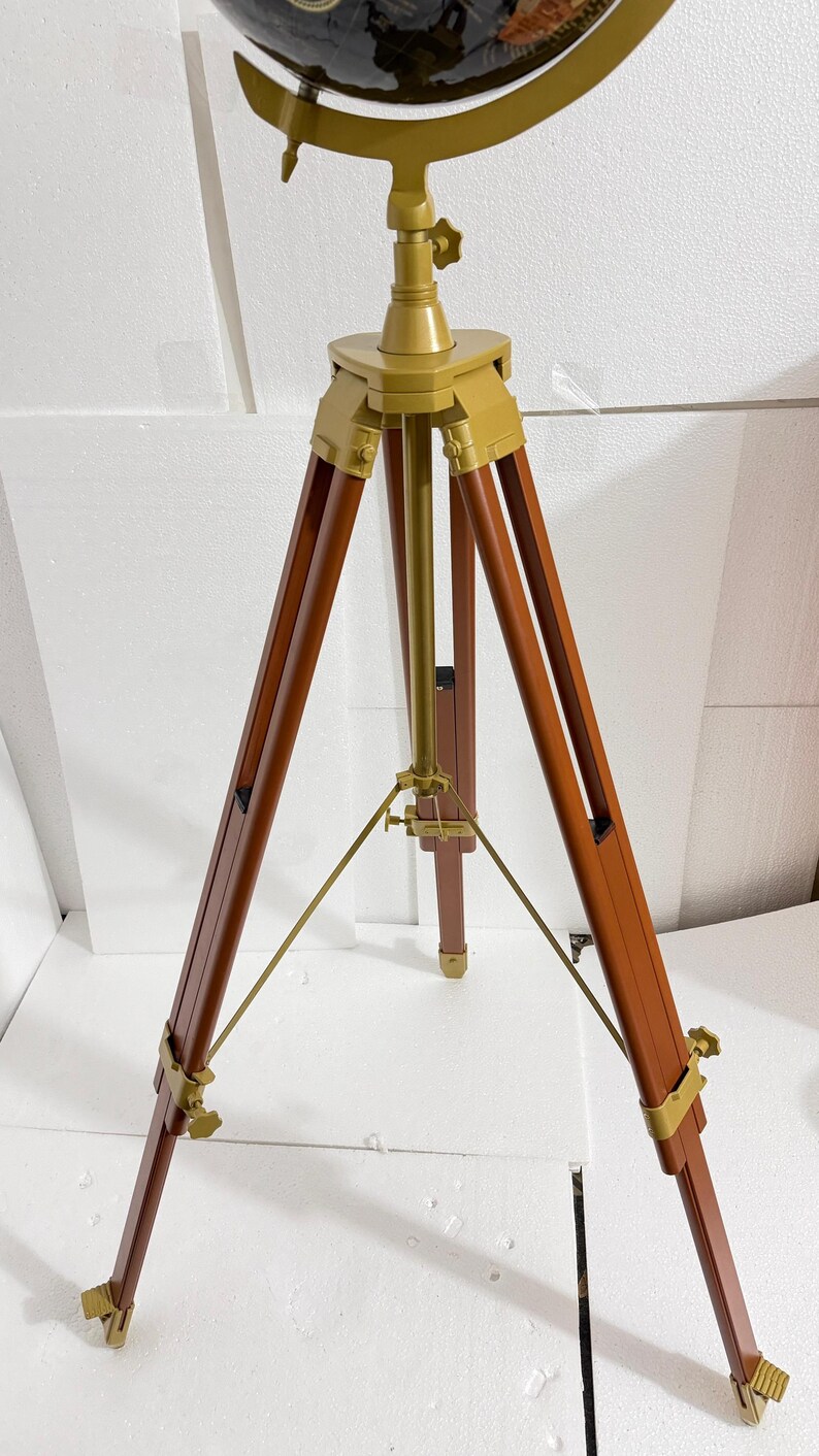 Large Dark Globe on Wooden Tripod Stand with Brass Ring, Alternate Stand Colour view 8