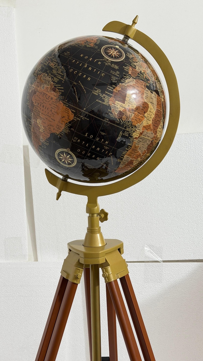Large Dark Globe on Wooden Tripod Stand with Brass Ring, Alternate Stand Colour view 13