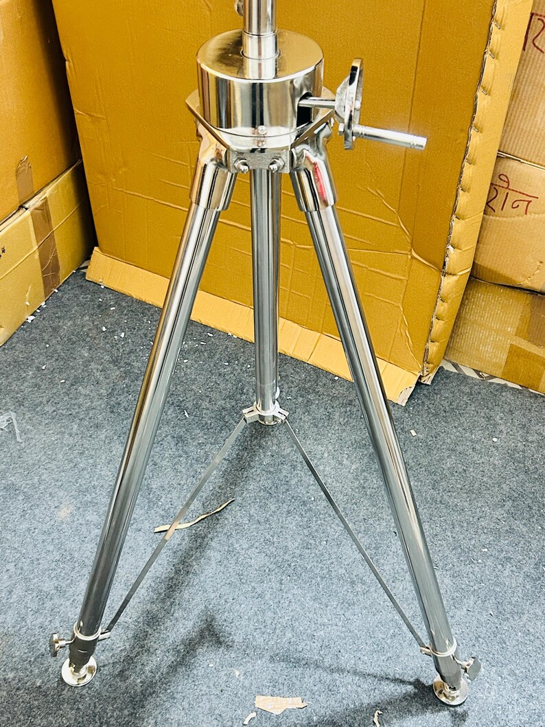 Dark Globe on All-Brass Chrome Tripod Stand with Rotating Wheel Height Adjustment view 4