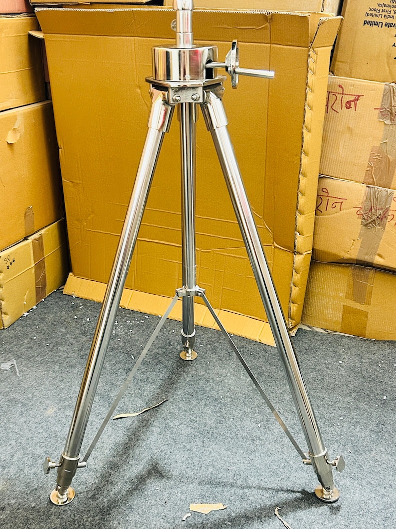Dark Globe on All-Brass Chrome Tripod Stand with Rotating Wheel Height Adjustment view 7