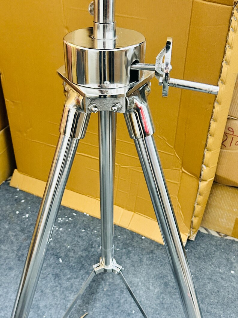 Dark Globe on All-Brass Chrome Tripod Stand with Rotating Wheel Height Adjustment view 10