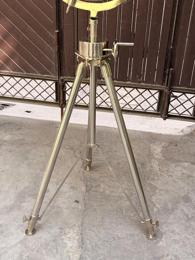 Black Ocean and Dark Brown Land Globe on All-Brass Chrome Tripod Stand view 5