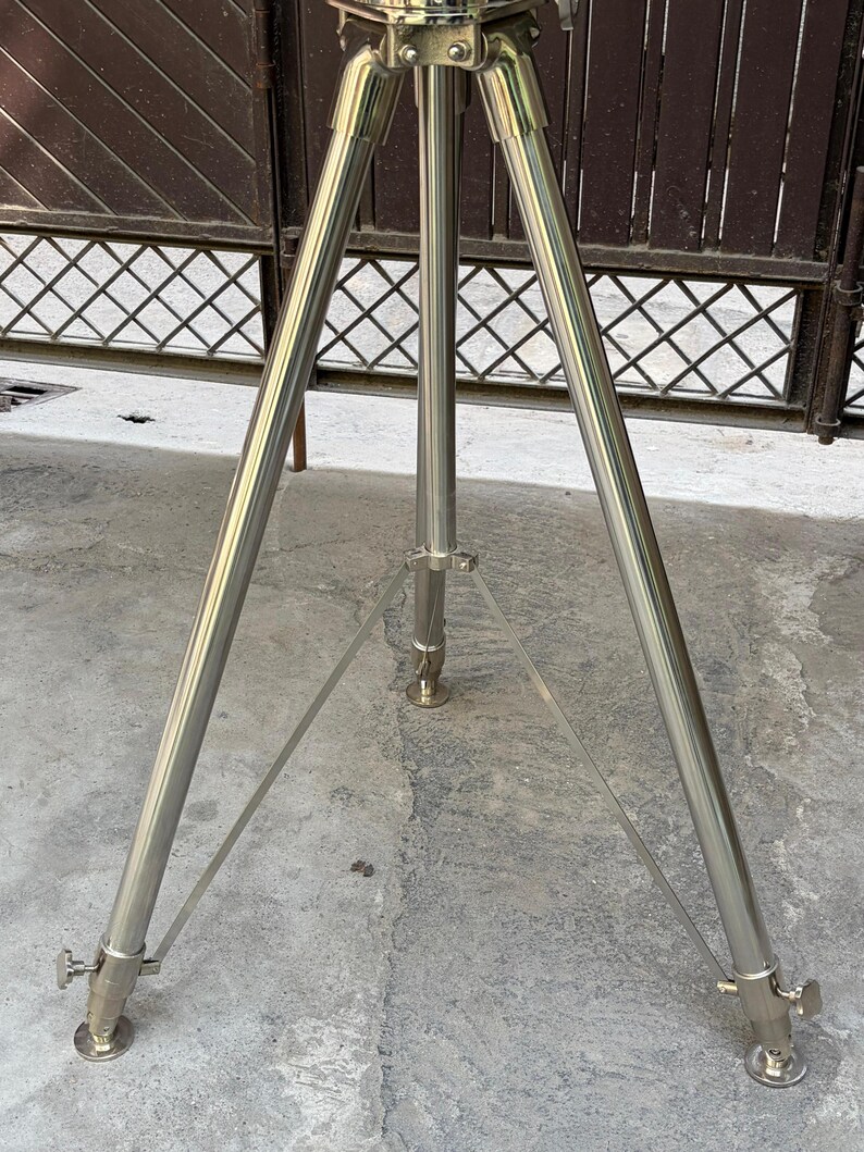 Black Ocean and Dark Brown Land Globe on All-Brass Chrome Tripod Stand view 8