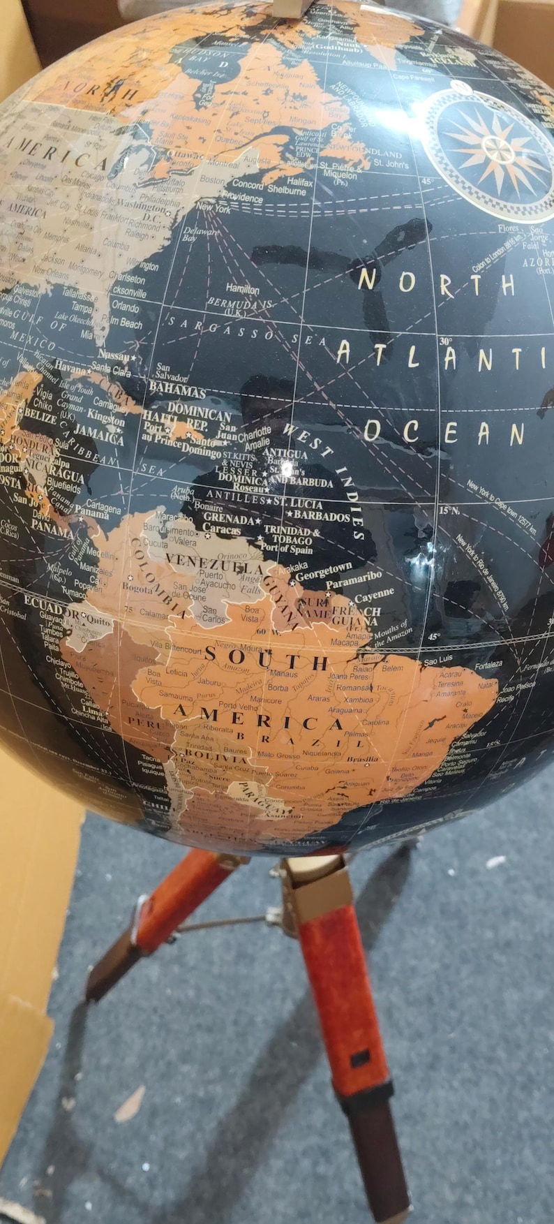 Dark Globe with Adjustable Reddish Wooden Tripod Stand view 5