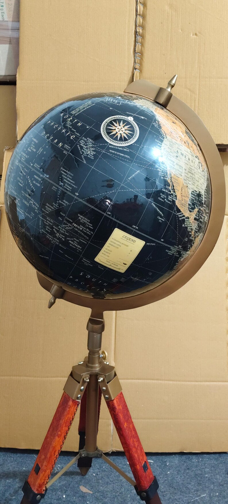 Dark Globe with Adjustable Reddish Wooden Tripod Stand view 8