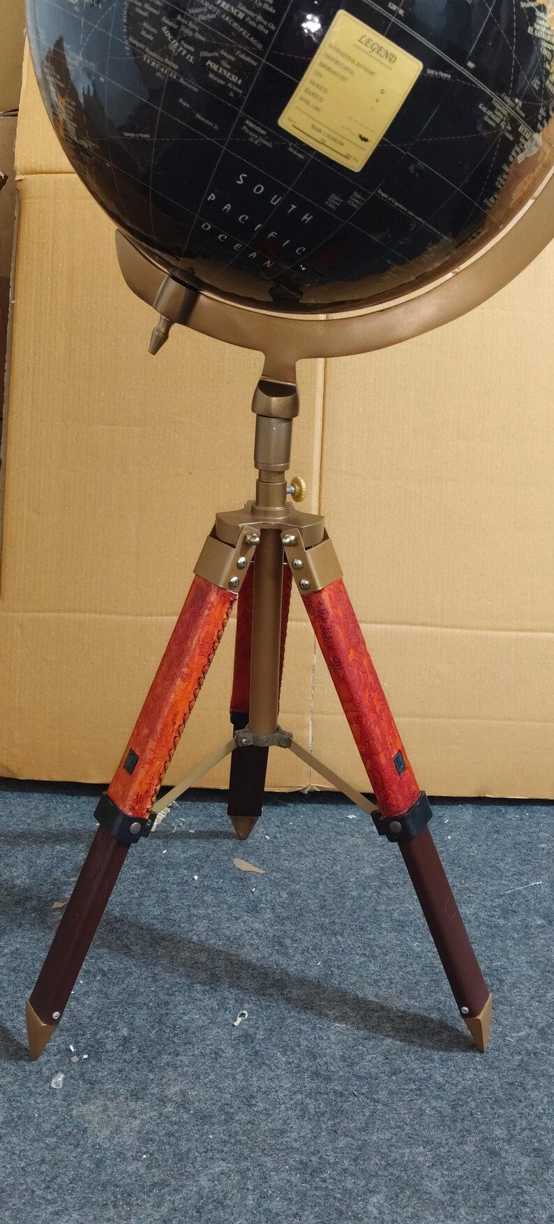 Dark Globe with Adjustable Reddish Wooden Tripod Stand view 11