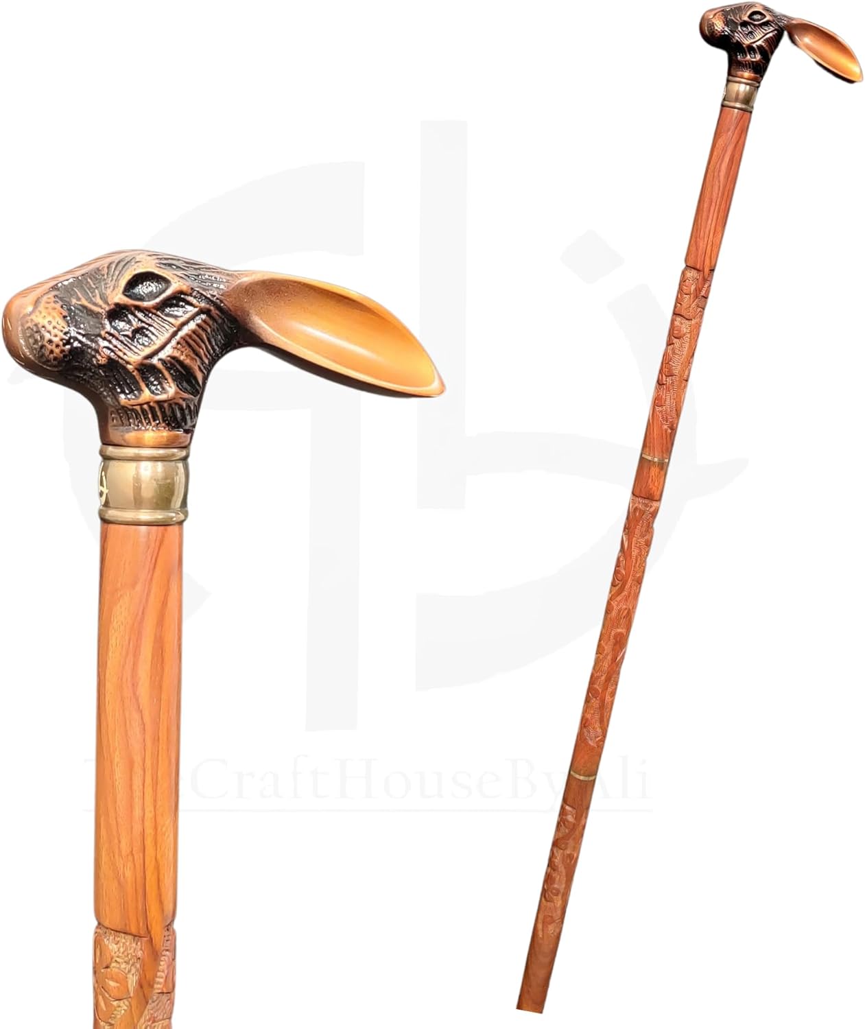Brass Rabbit Handle Walking Stick with Copper Finish view 2