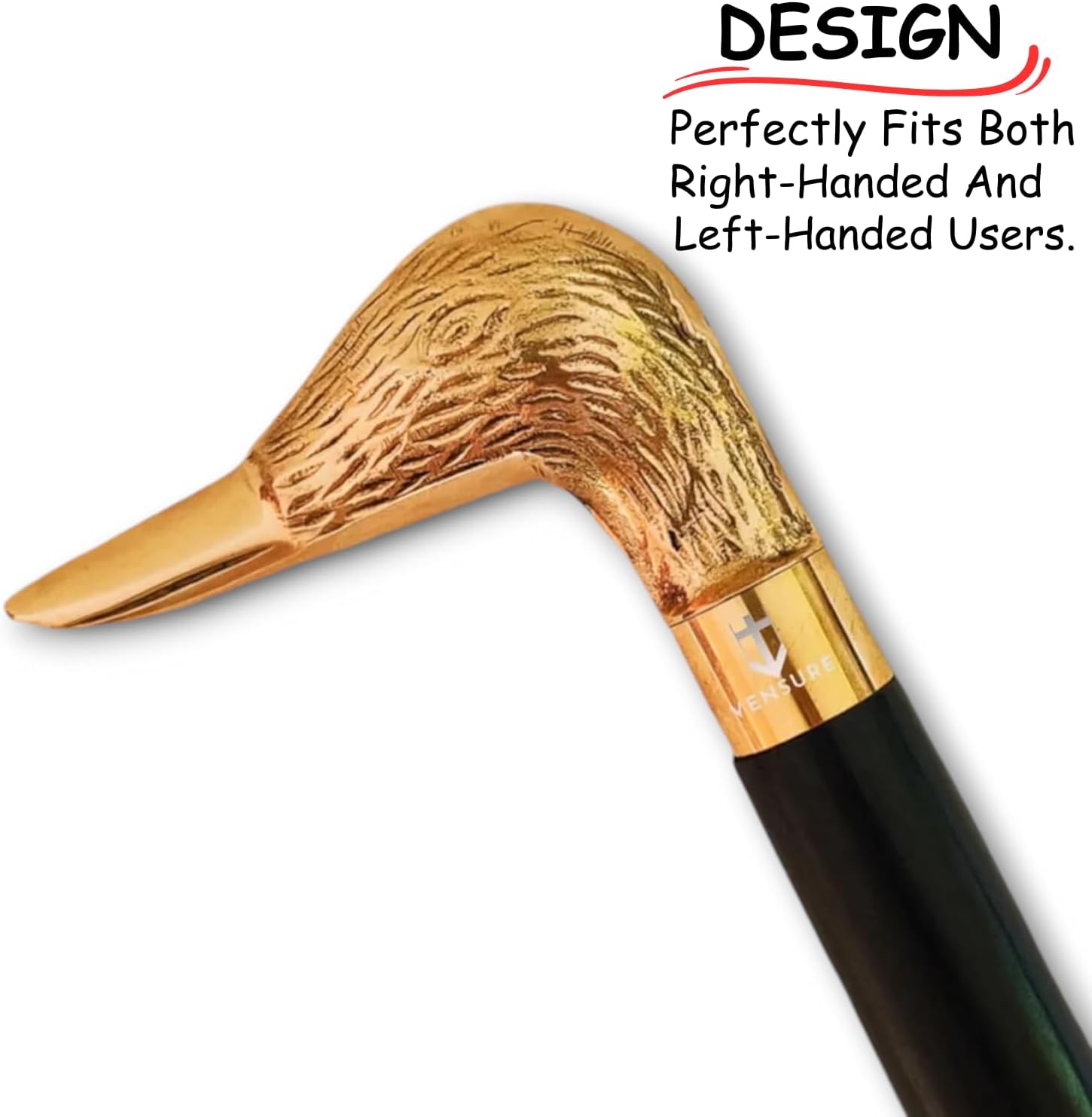 Brass Duck Handle Walking Stick with Rubber Base view 3