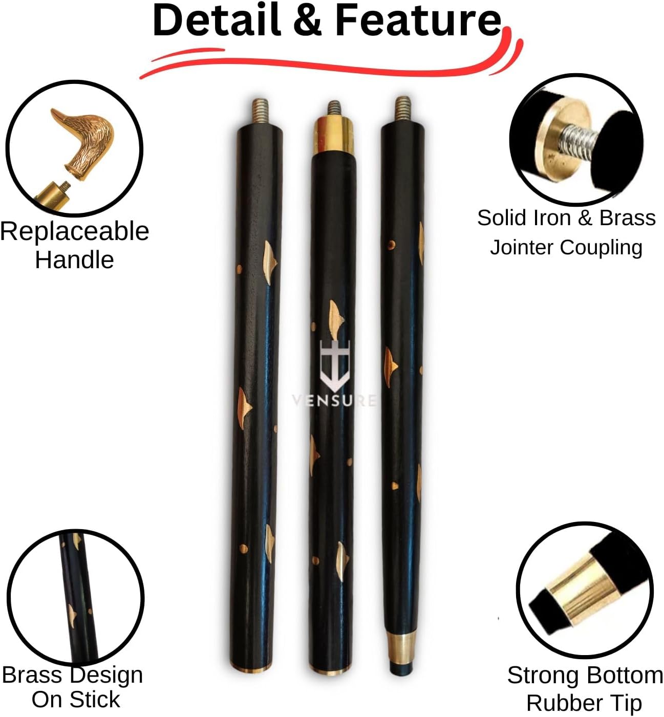 Brass Duck Handle Walking Stick with Rubber Base view 5