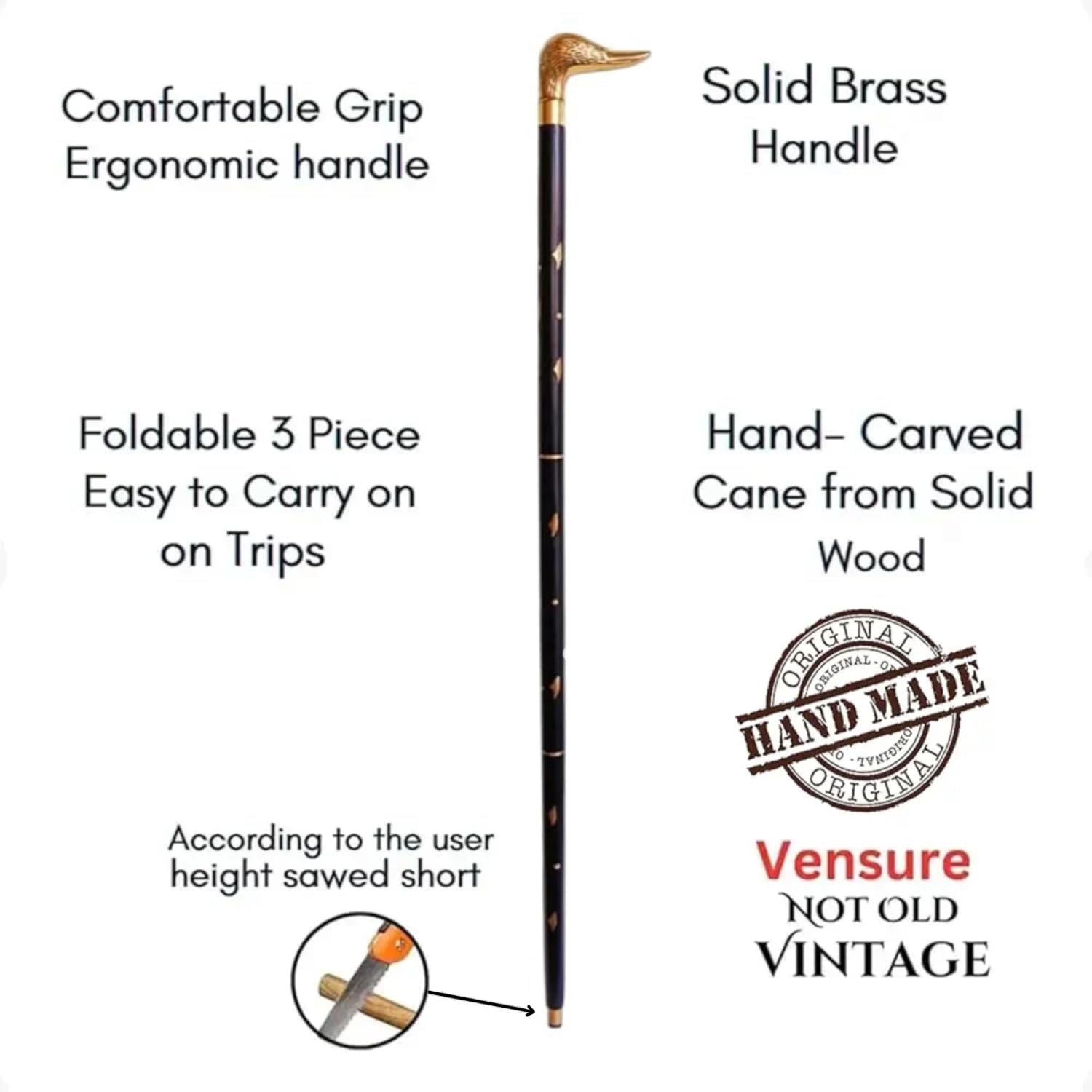Brass Duck Handle Walking Stick with Rubber Base view 6