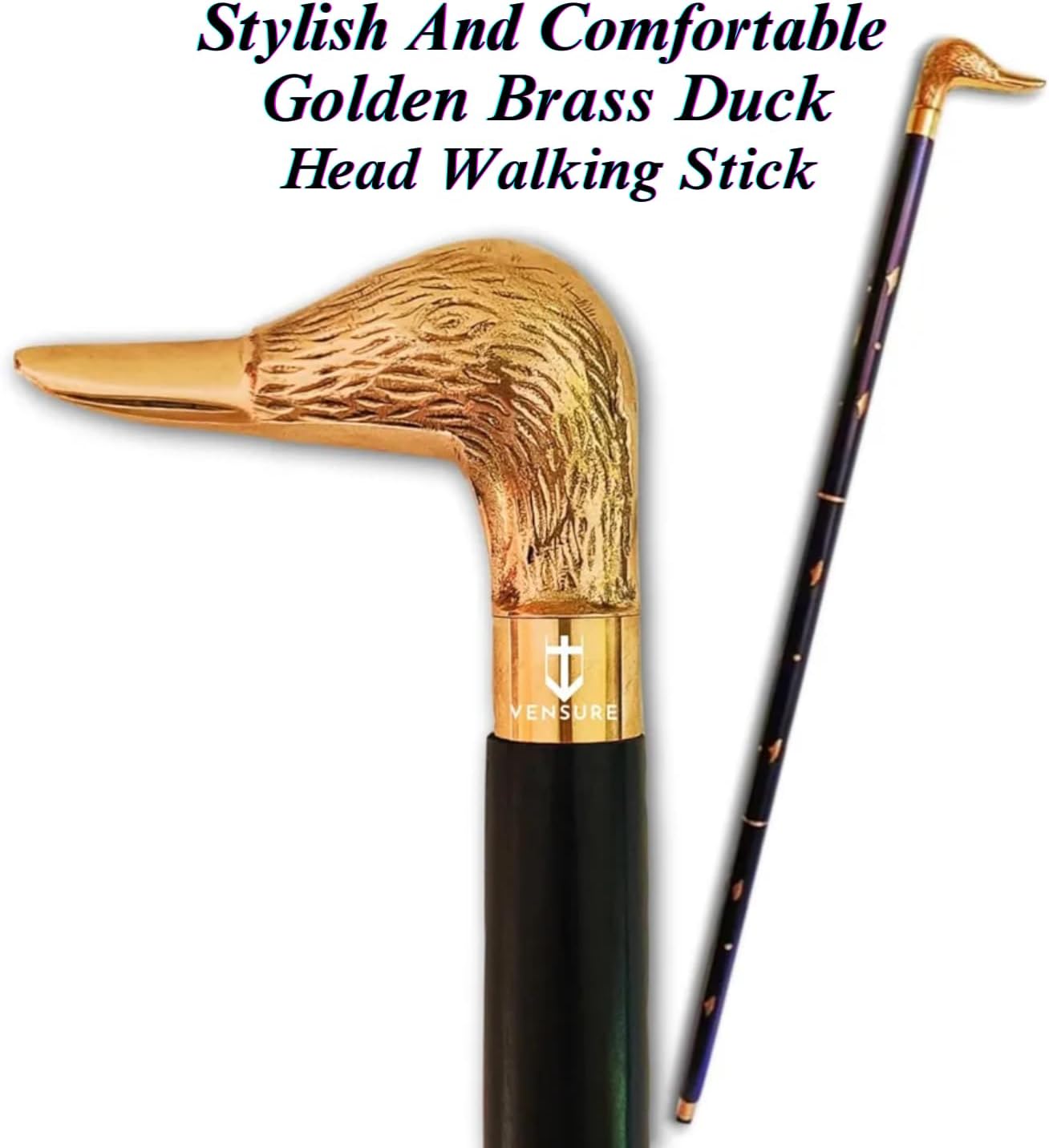 Brass Duck Handle Walking Stick with Rubber Base view 7
