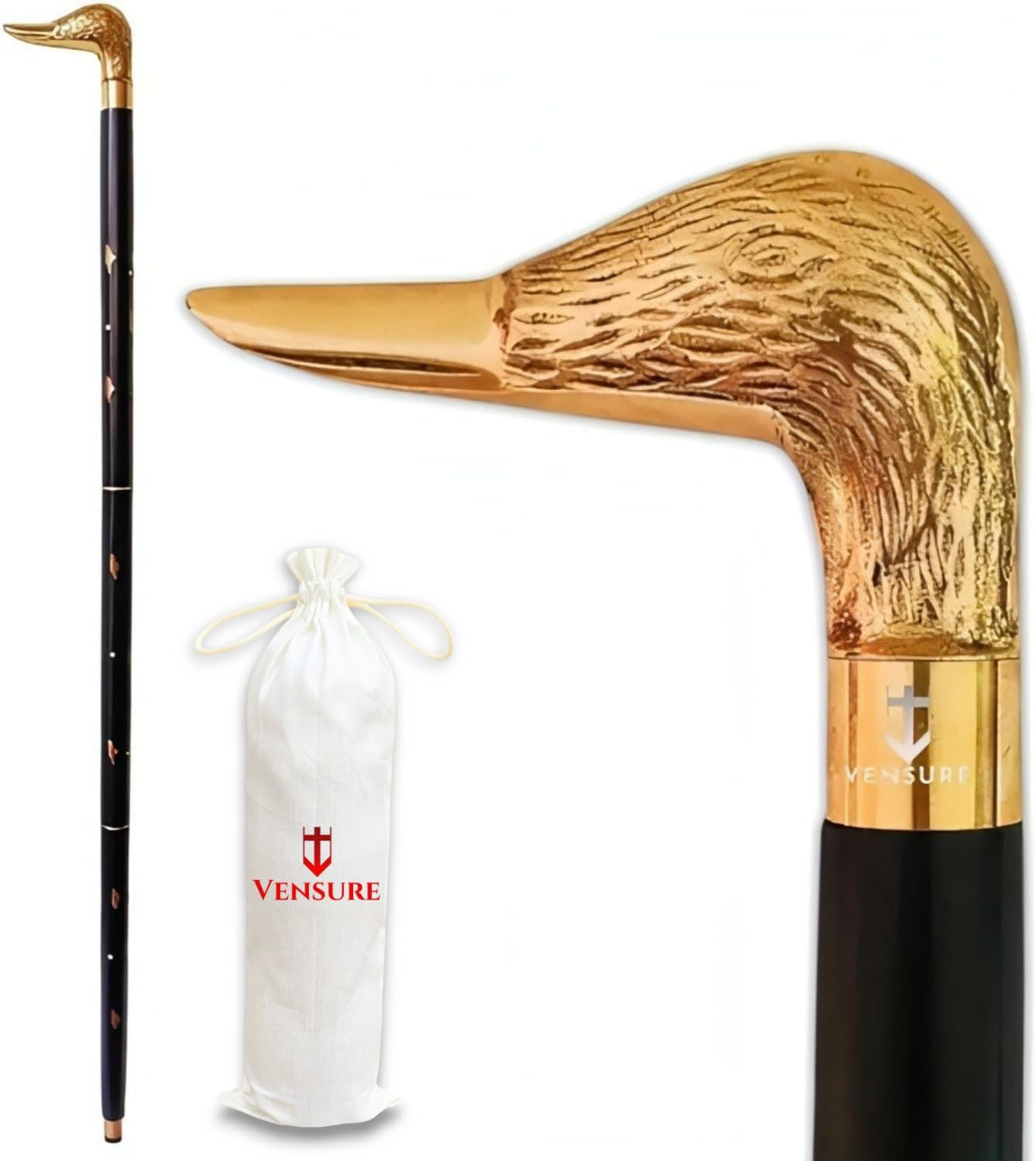 Brass Duck Handle Walking Stick with Rubber Base view 9