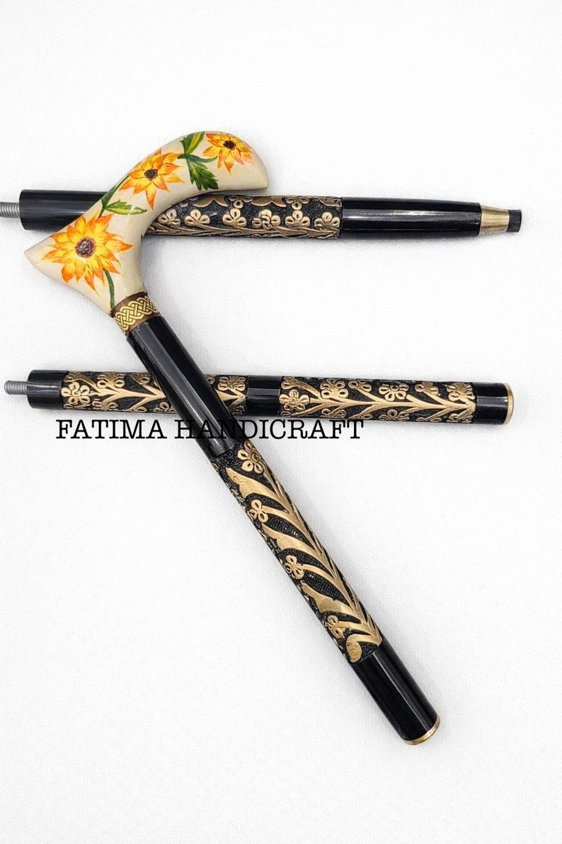 Hand Painted Floral Handle Walking Cane view 2