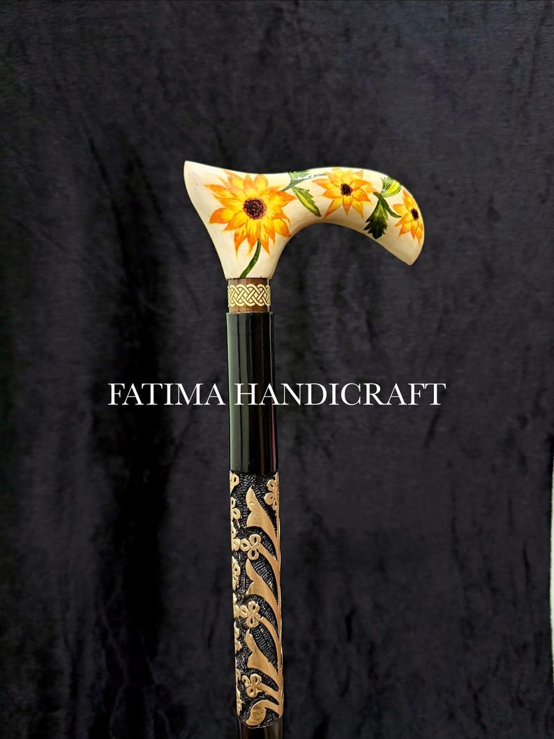 Hand Painted Floral Handle Walking Cane view 6