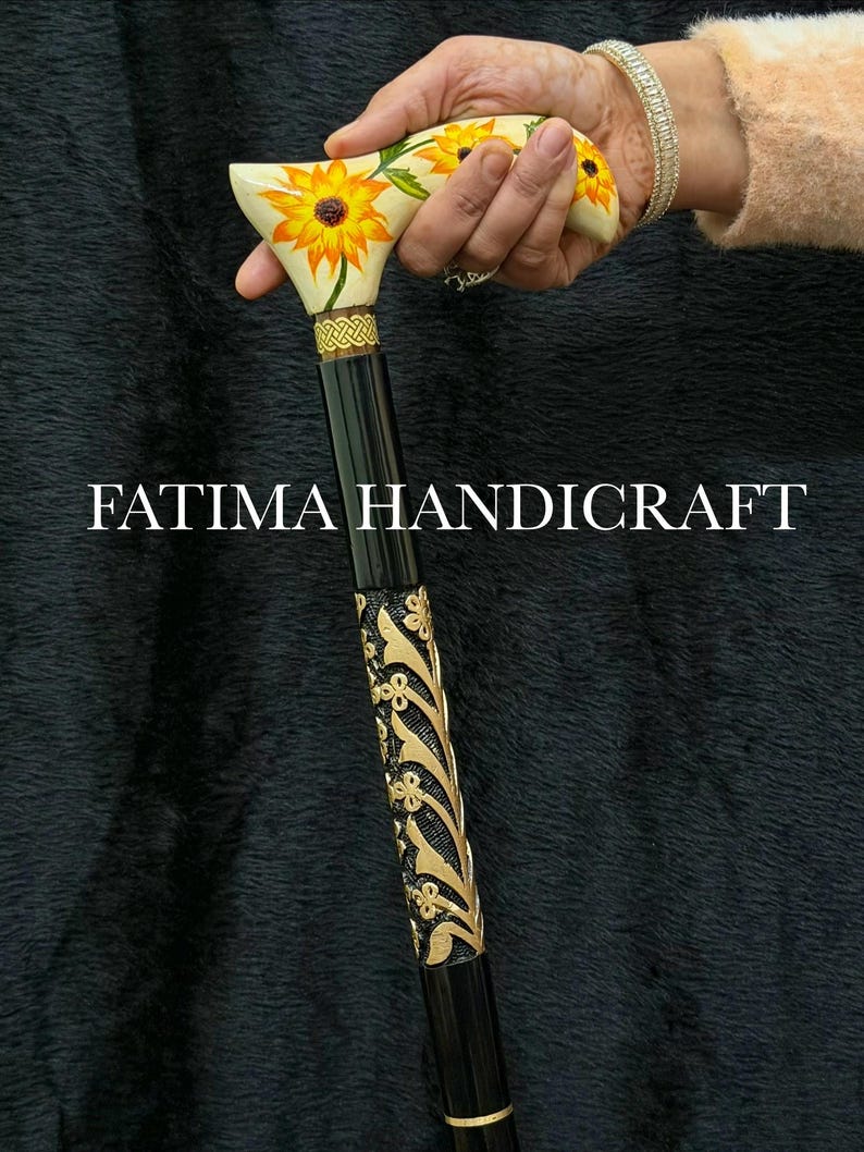 Hand Painted Floral Handle Walking Cane view 8