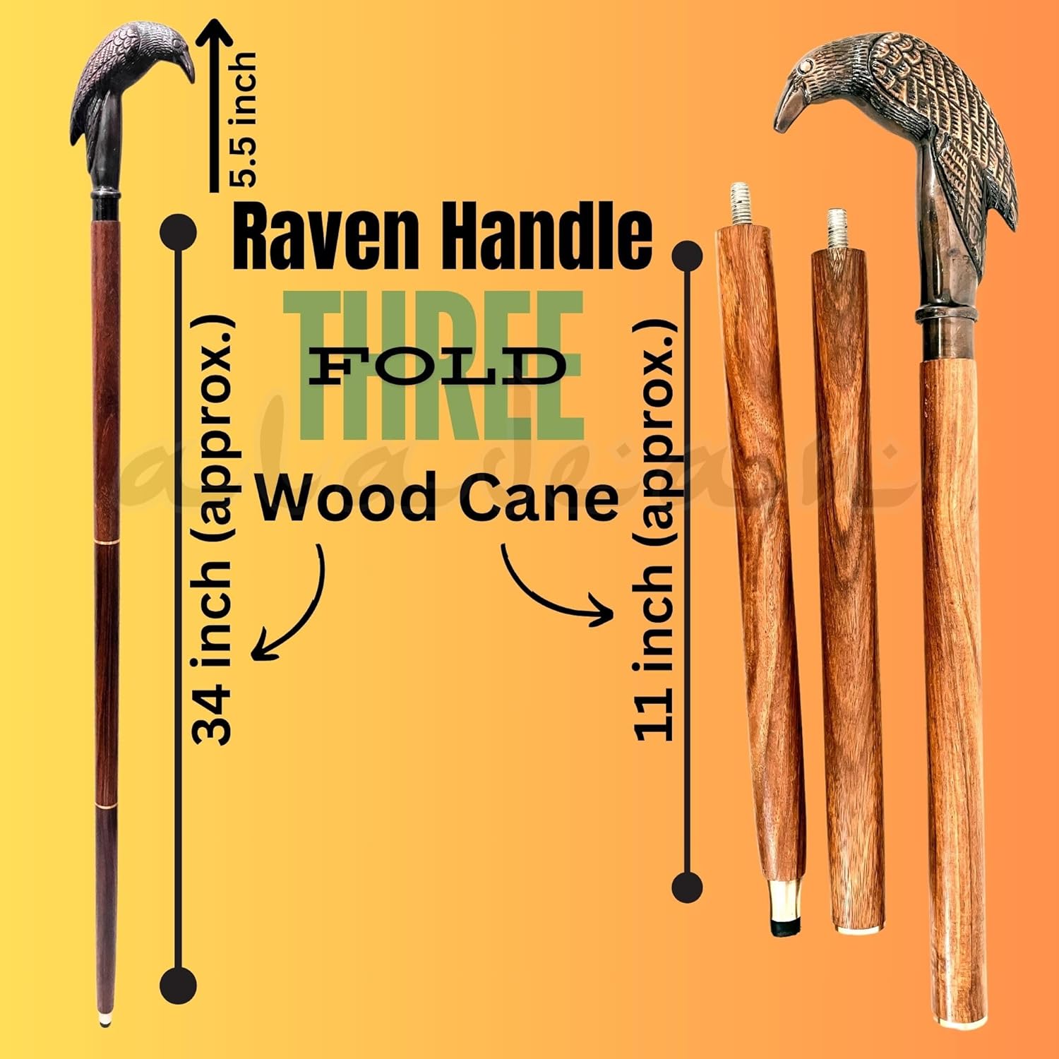 Brass Raven Handle Rosewood Walking Stick view 3