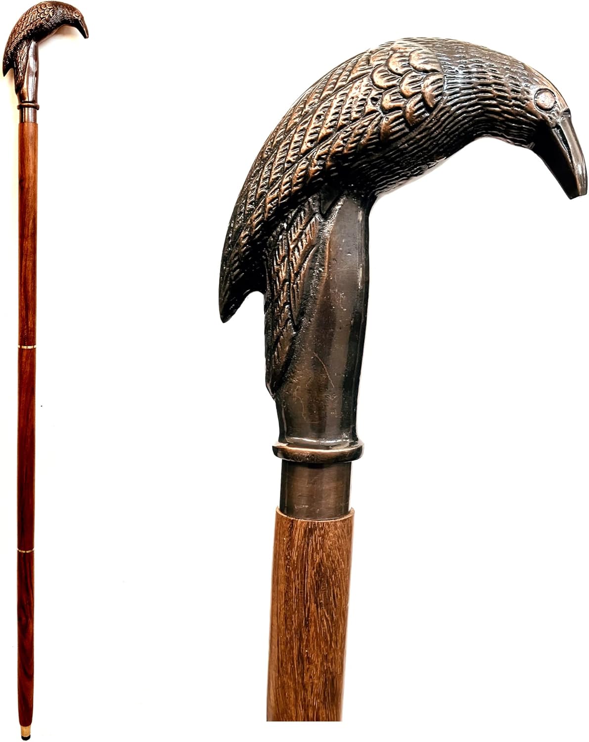 Brass Raven Handle Rosewood Walking Stick view 7
