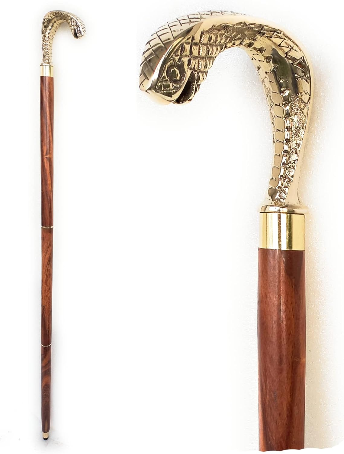 Polished Brass Cobra Handle Rosewood Walking Stick view 12