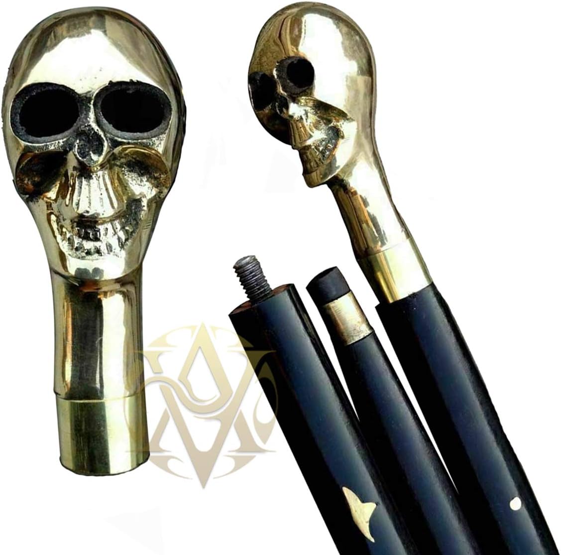 Polished Brass Skull Handle Walking Stick view 2