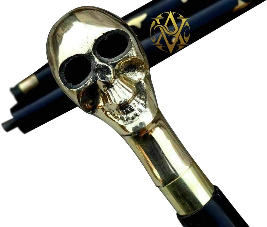 Polished Brass Skull Handle Walking Stick view 3