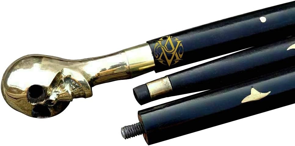 Polished Brass Skull Handle Walking Stick view 5
