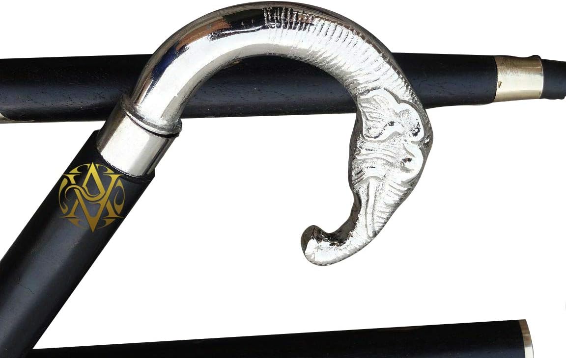 Nickel Chrome Elephant Head Handle Walking Stick view 2