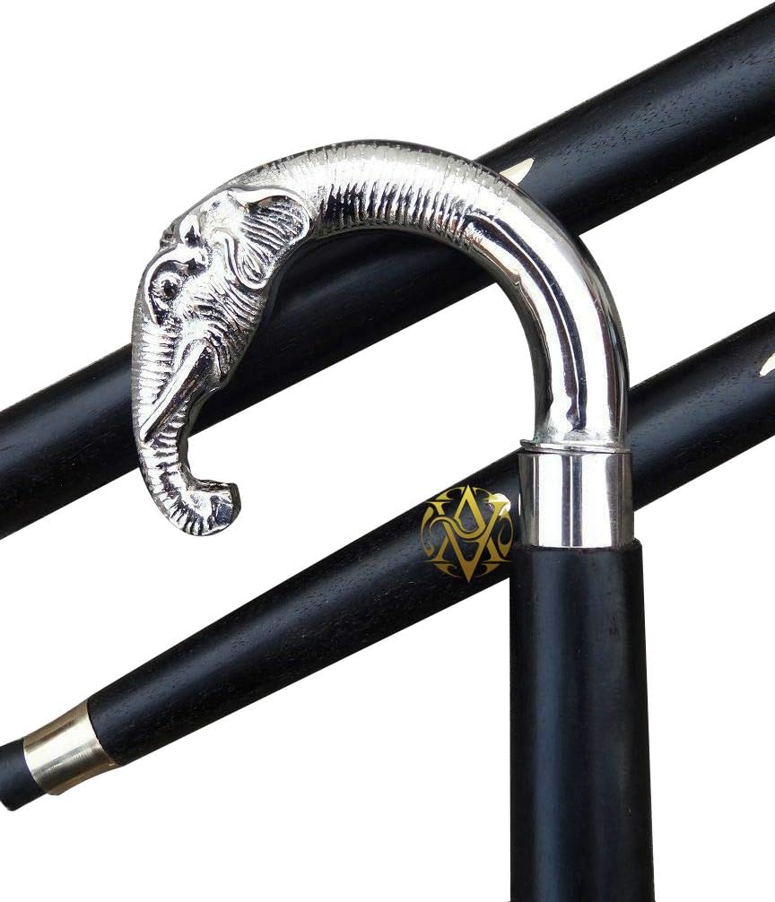 Nickel Chrome Elephant Head Handle Walking Stick view 3