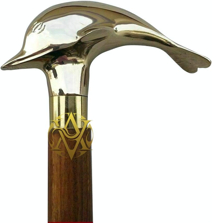 Polished Brass Dolphin Handle Rosewood Walking Stick view 2