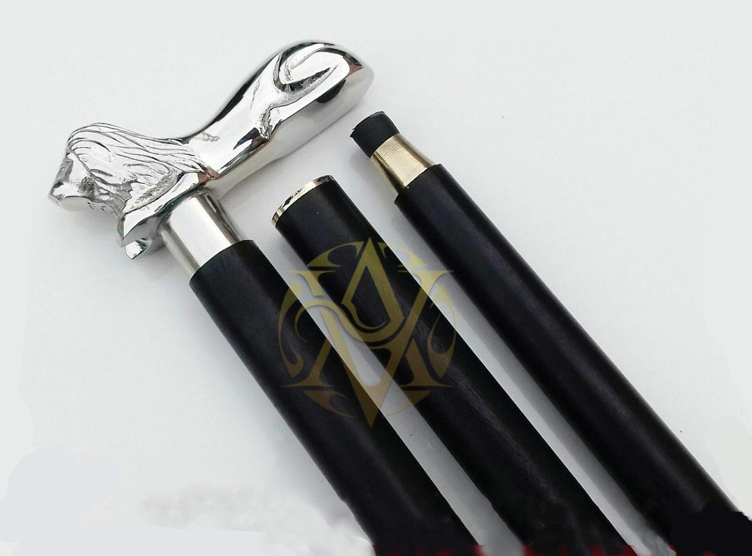 Chrome Lion Handle Walking Stick view 2