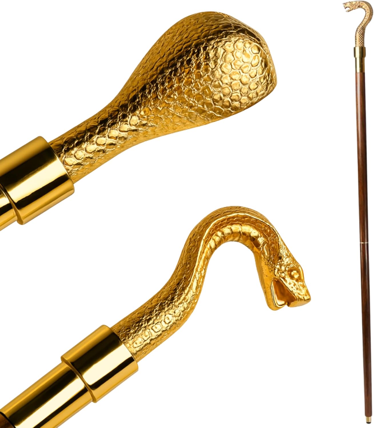 Polished Brass Snake Head Handle Rosewood Walking Stick view 9