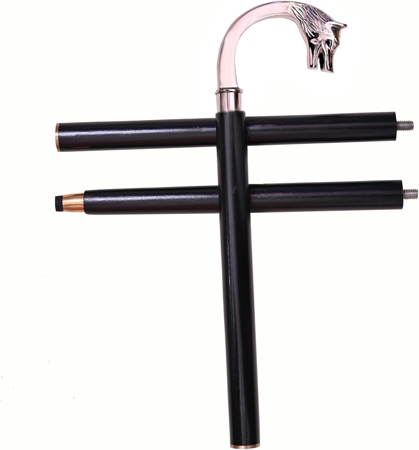 Chrome Polished Silver Wolf Head Handle Walking Stick view 3