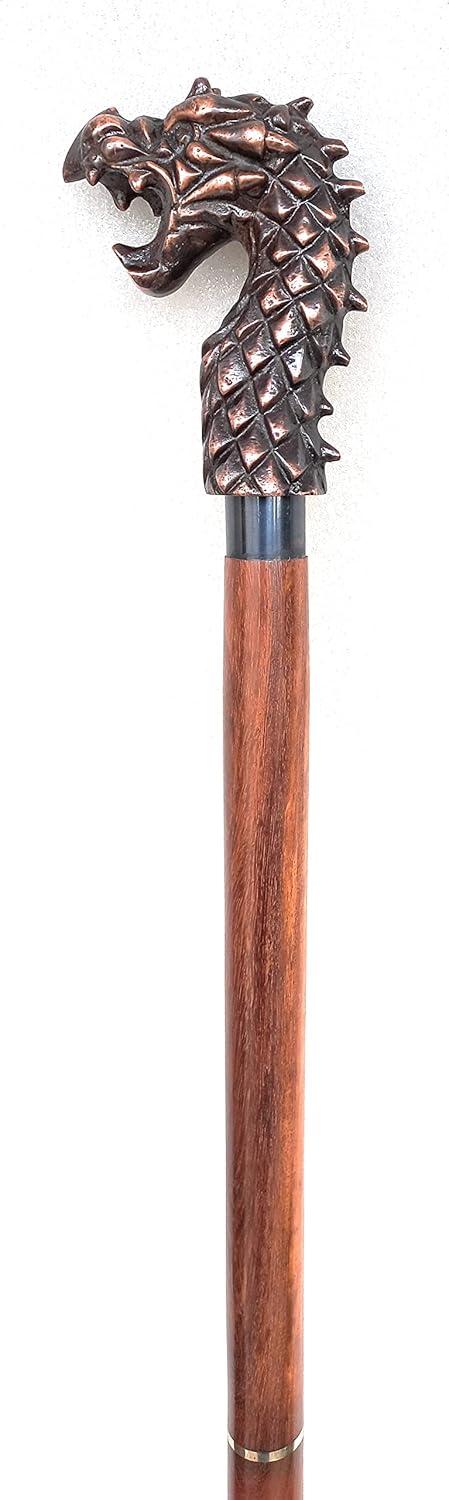 Antique Brass Dragon Handle Rosewood Walking Stick view 2
