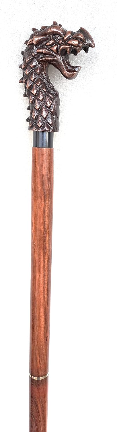 Antique Brass Dragon Handle Rosewood Walking Stick view 4