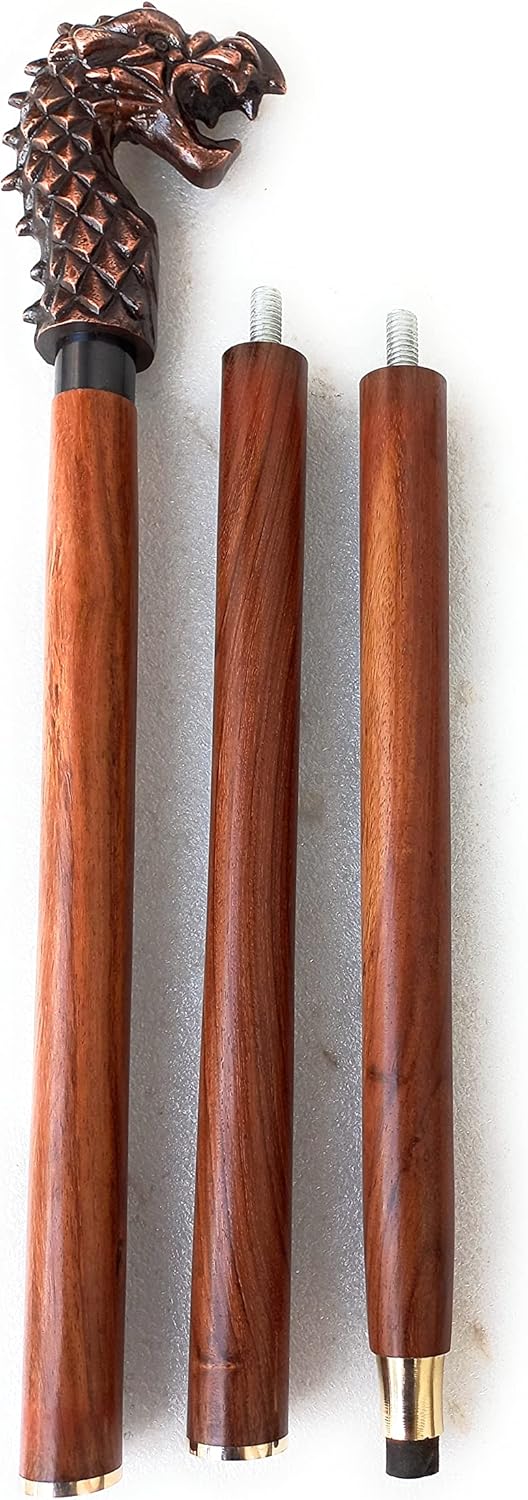 Antique Brass Dragon Handle Rosewood Walking Stick view 6